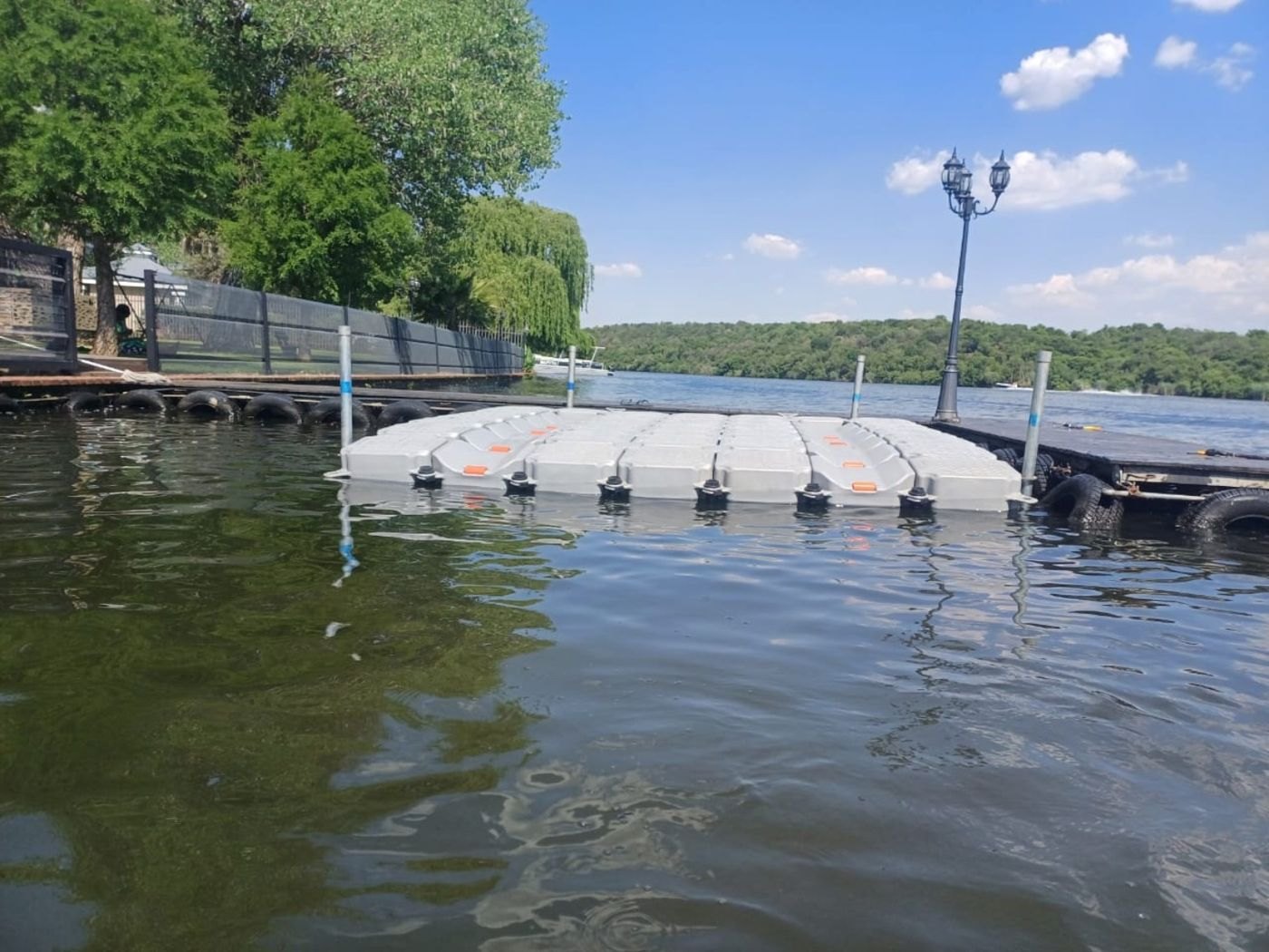 Water-level view of the completed double jet ski slide